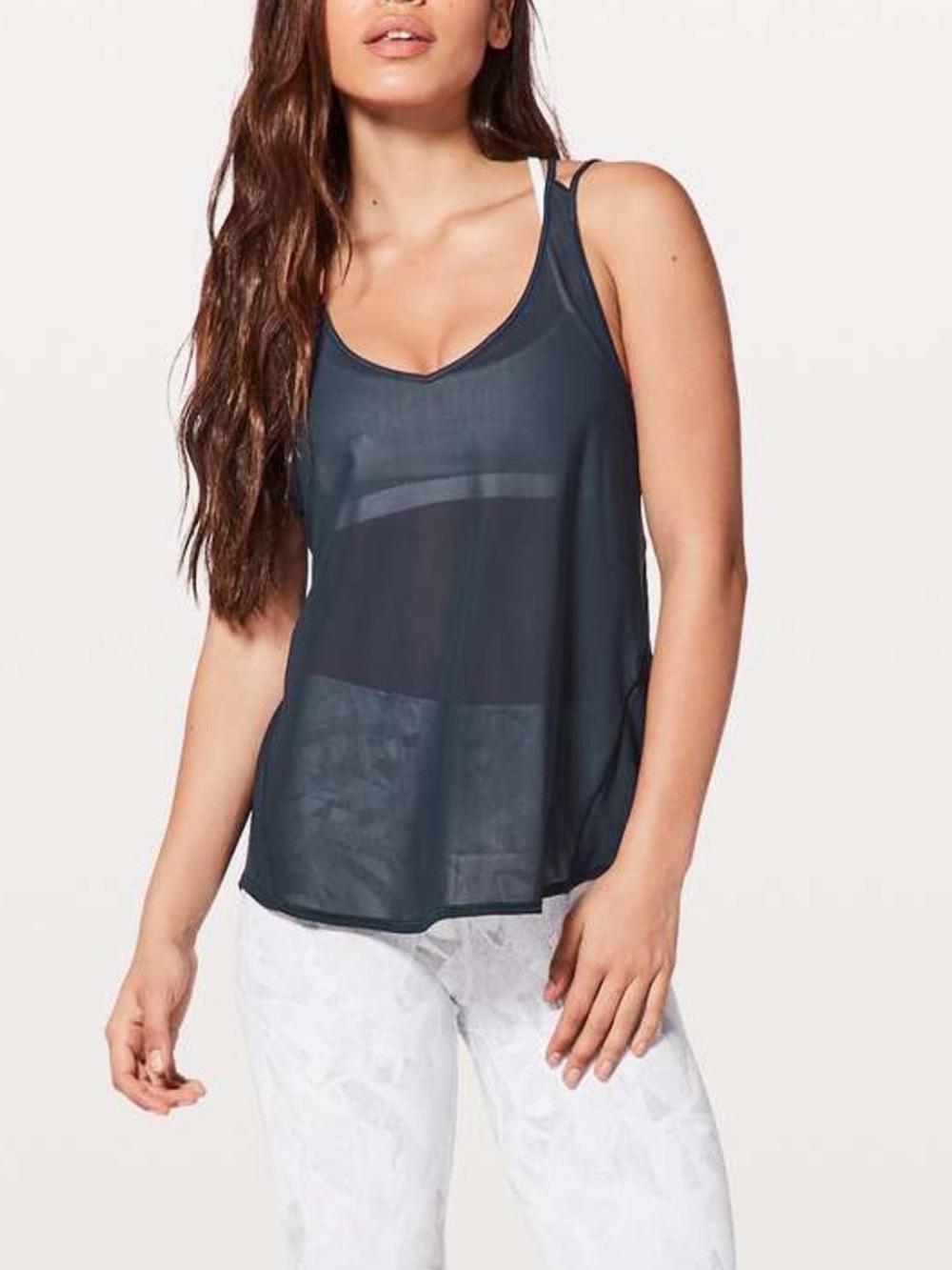 lululemon Such a Chinch navy blue strappy Open Back Sheer tank top - Picture 2 of 5